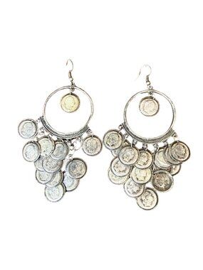 Silver Coin Chandelier Earrings — Boho Gypsy Dangle